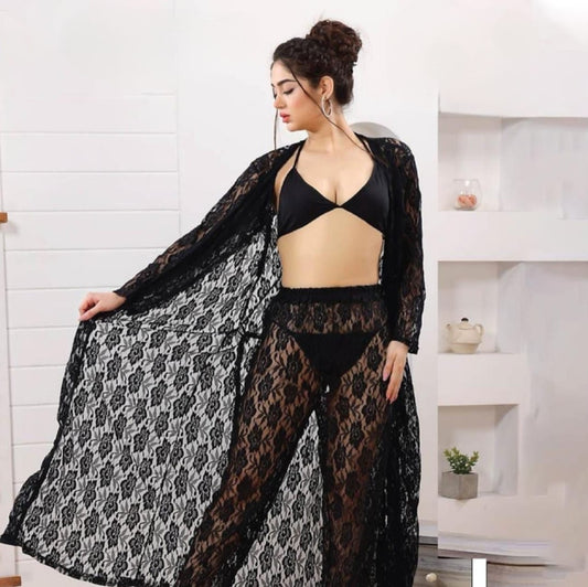 Bridal Night Suit – Net + Silk 4-Piece