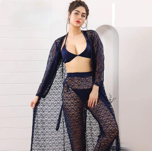 Bridal Night Suit – Net + Silk 4-Piece
